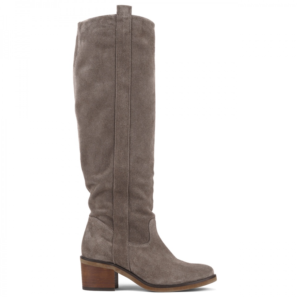 Kawowe welurowe kozaki na klocku 274F