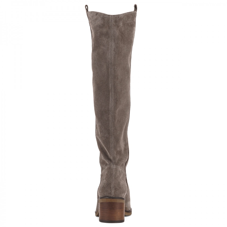 Kawowe welurowe kozaki na klocku 274F