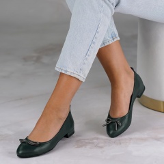 Zielone skórzane baleriny z kokardą 297K