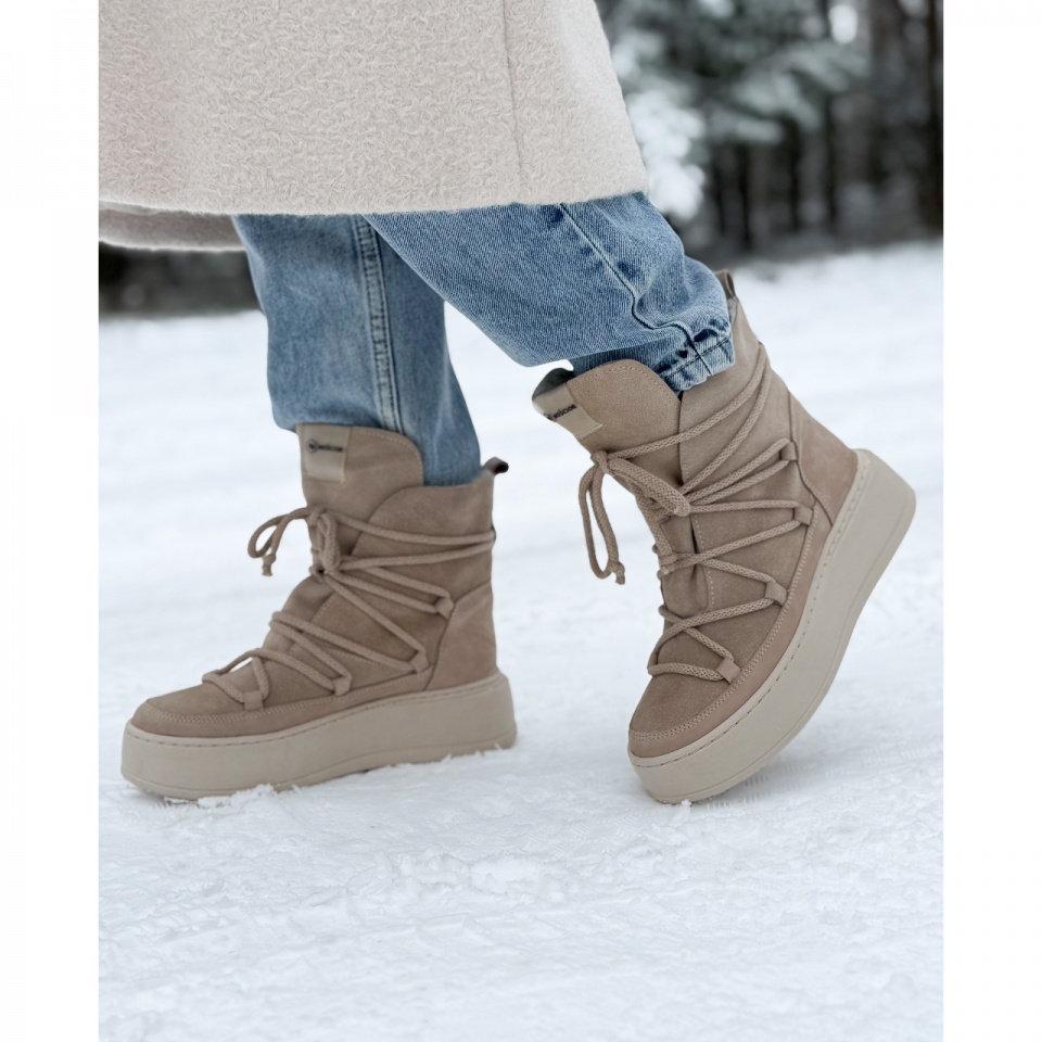 Beżowe welurowe sznurowane botki 237S