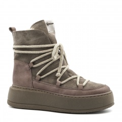 Kawowe welurowe sznurowane botki 237S