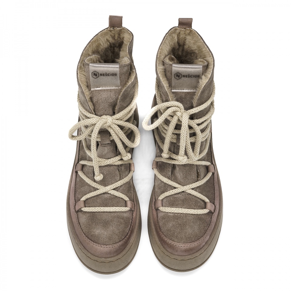 Kawowe welurowe sznurowane botki 237S