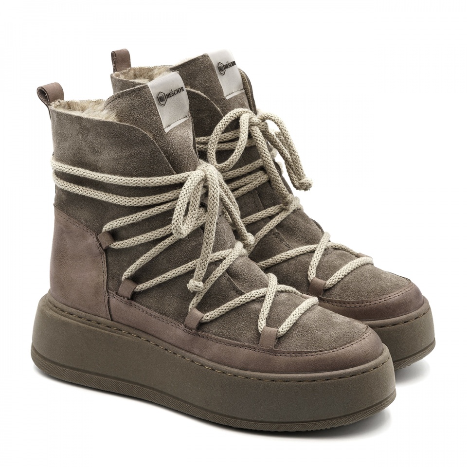 Kawowe welurowe sznurowane botki 237S