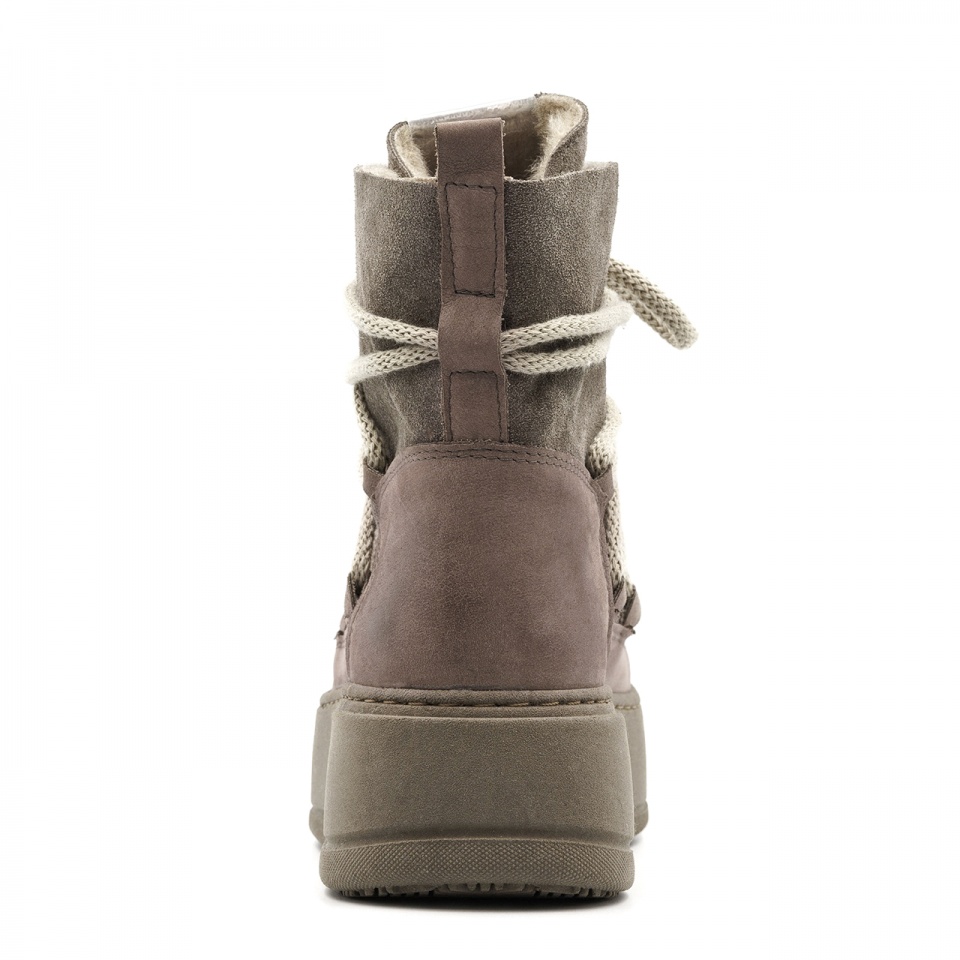 Kawowe welurowe sznurowane botki 237S