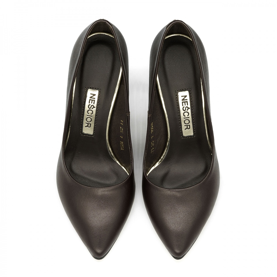 Czekoladowe skórzane szpilki 105A