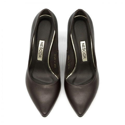 Czekoladowe skórzane szpilki 105A