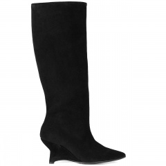 Czarne welurowe kozaki na koturnie 303F