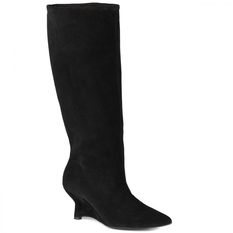 Czarne welurowe kozaki na koturnie 303F