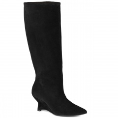 Czarne welurowe kozaki na koturnie 303F