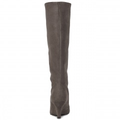 Kawowe welurowe kozaki na koturnie 303F