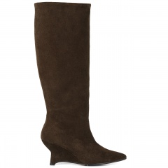 Czekoladowe welurowe kozaki na koturnie 303F