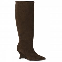 Czekoladowe welurowe kozaki na koturnie 303F