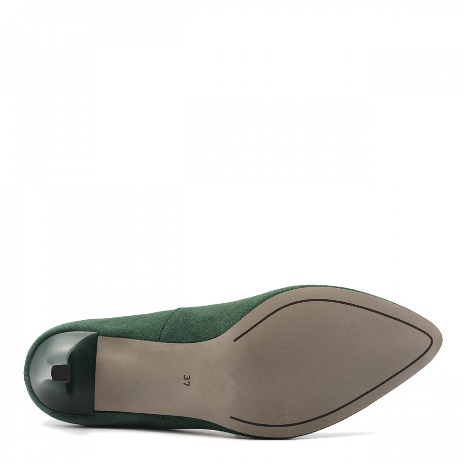 Zielone zamszowe czółenka na niskim obcasie 78H1