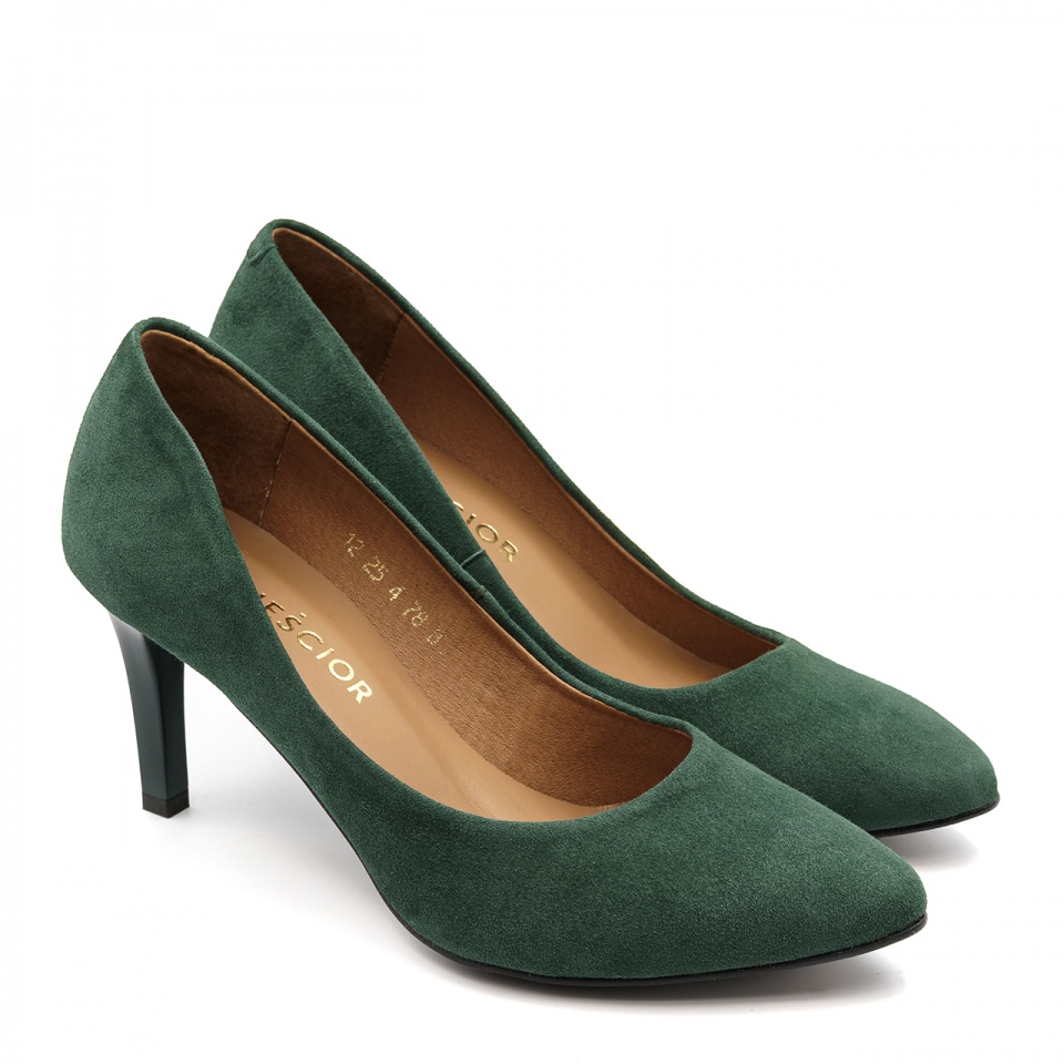 Zielone zamszowe czółenka na niskim obcasie 78H1