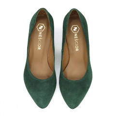 Zielone zamszowe czółenka na niskim obcasie 78H1