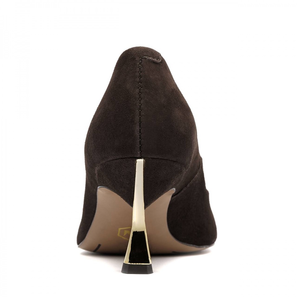 Czekoladowe czółenka na złotym obcasie 118C