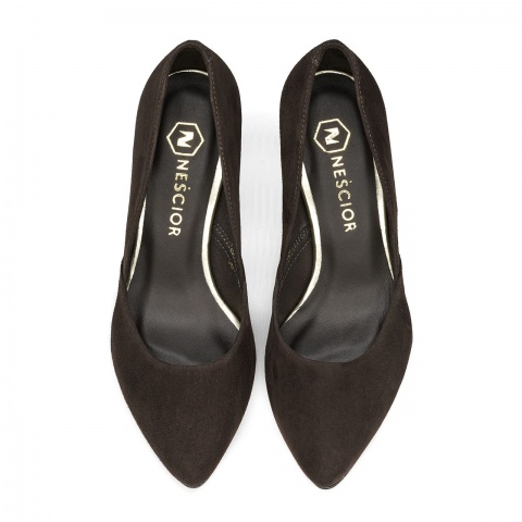 Brązowe zamszowe czółenka na niskim obcasie 78P