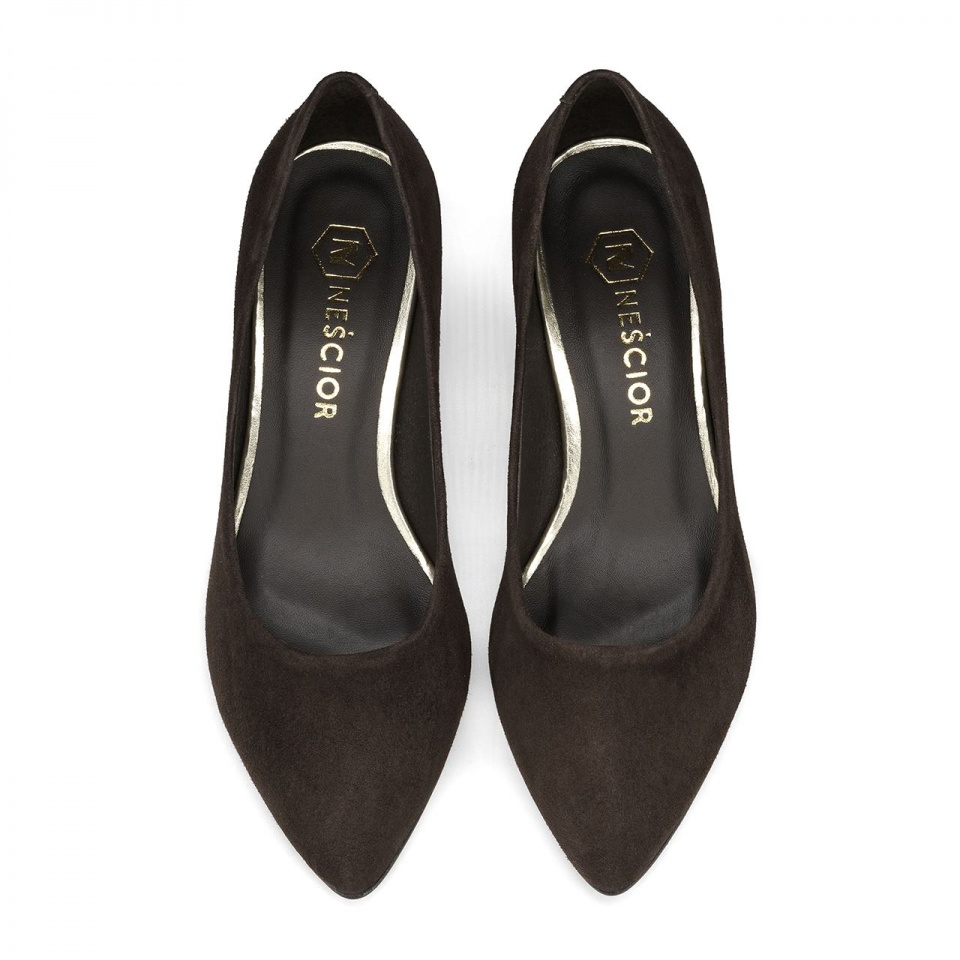 Czekoladowe czółenka na niskim obcasie 230D