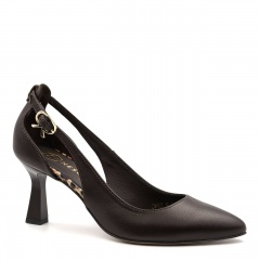 Czekoladowe skórzane czółenka z wycięciem 264C