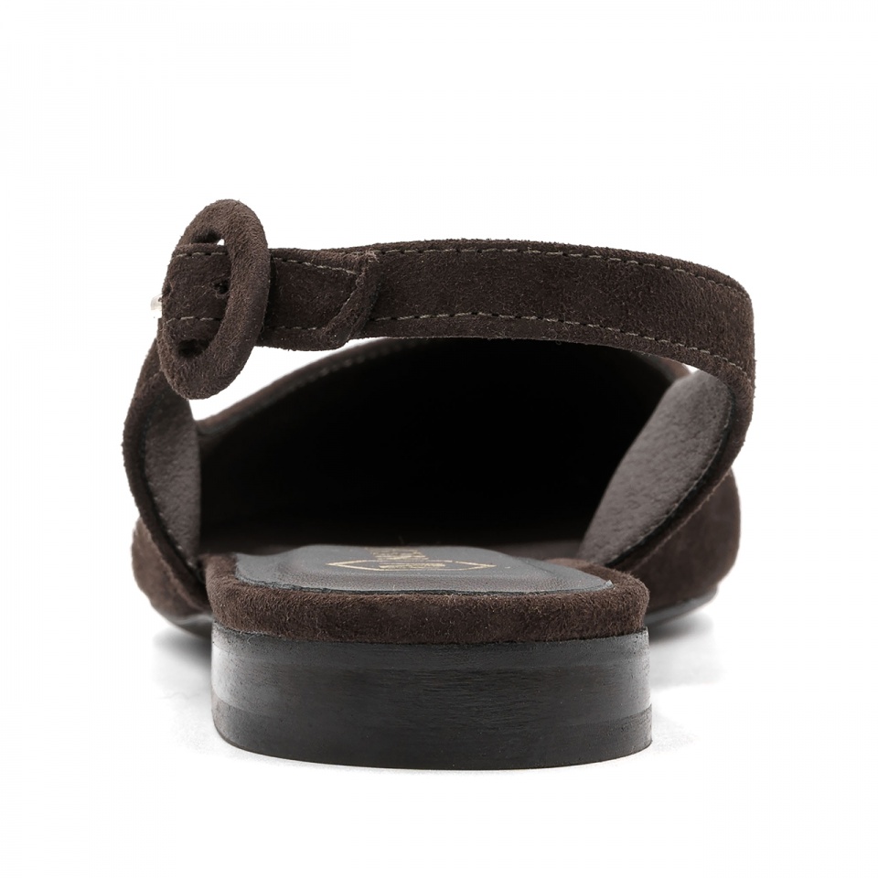 Brązowe zamszowe baleriny z odkrytą piętą 263V