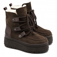 Brązowe wiązane botki na platformie sohimmo 280E