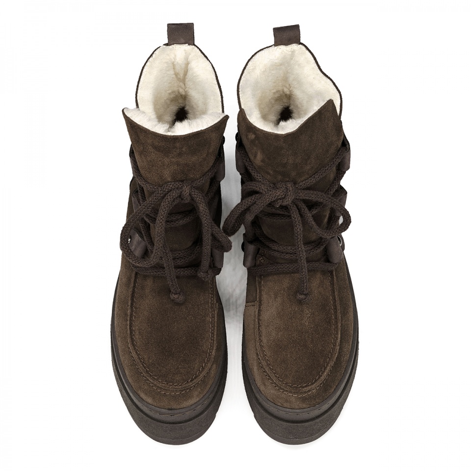 Brązowe wiązane botki na platformie sohimmo 280E