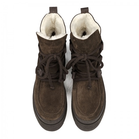 Brązowe wiązane botki na platformie sohimmo 280E