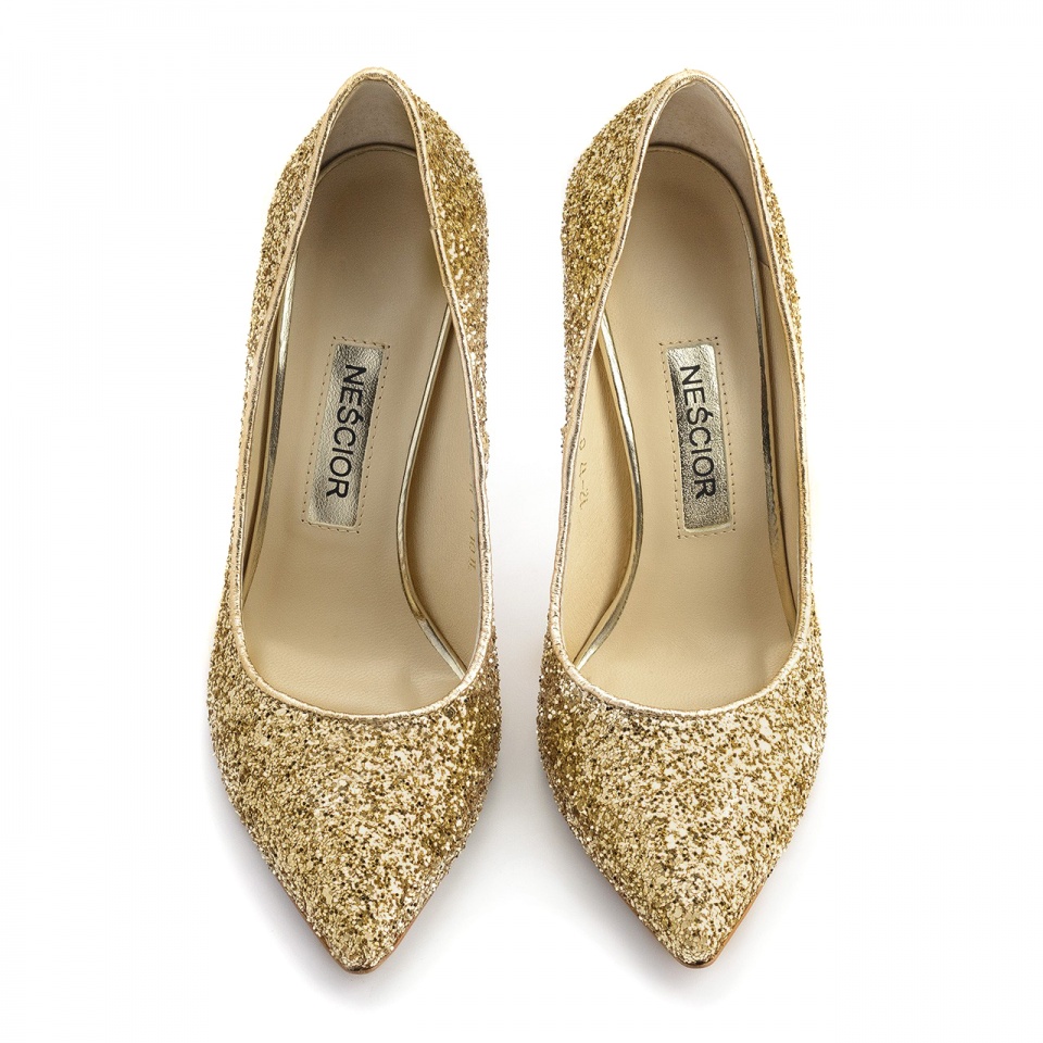 Złote klasyncze brokatowe szpilki 101L