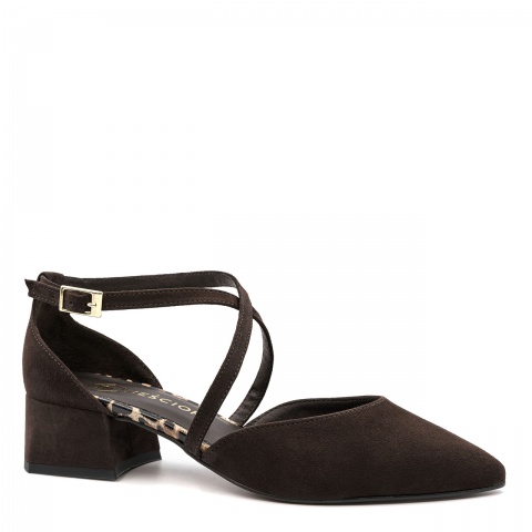 Czekoladowe zamszowe otwarte czółenka 230E