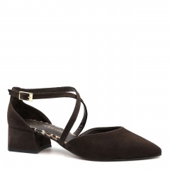 Czekoladowe zamszowe otwarte czółenka 230E