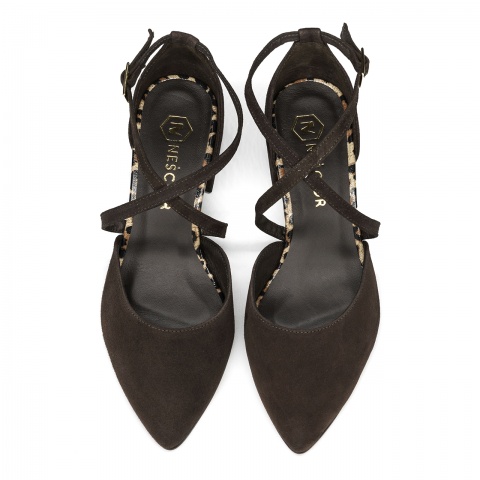 Czekoladowe zamszowe otwarte cz&oacute;łenka 230E