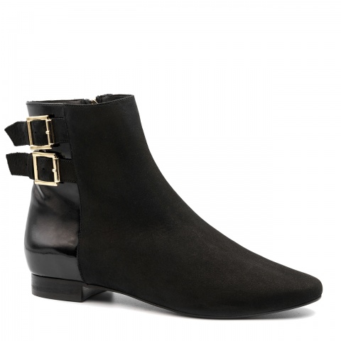 Czarne zamszowe botki z klamrami 5AD28915525Z