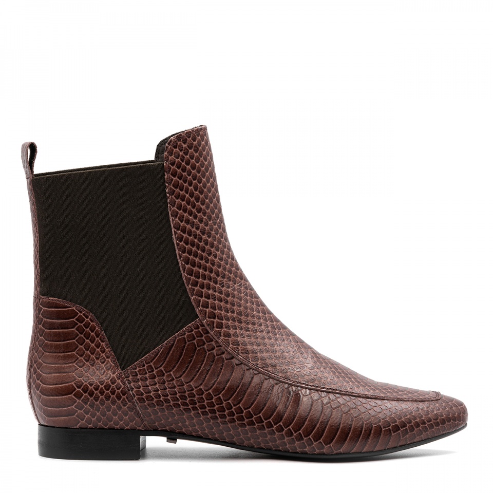 Brązowe skórzane wężowe botki 5AD28914622Z