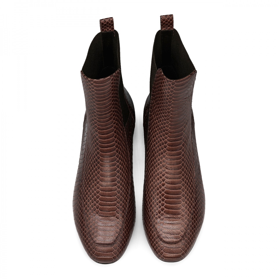 Brązowe skórzane wężowe botki 5AD28914622Z