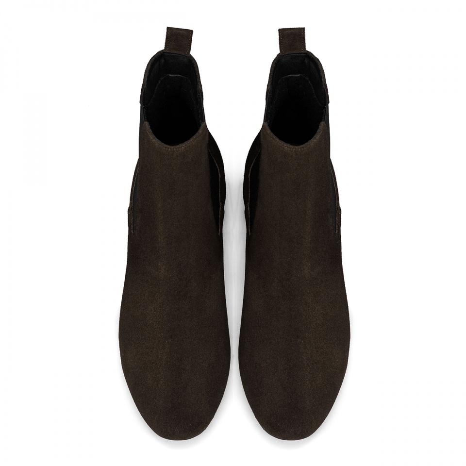 Brązowe welurowe botki z gumą 5AD28915225Z