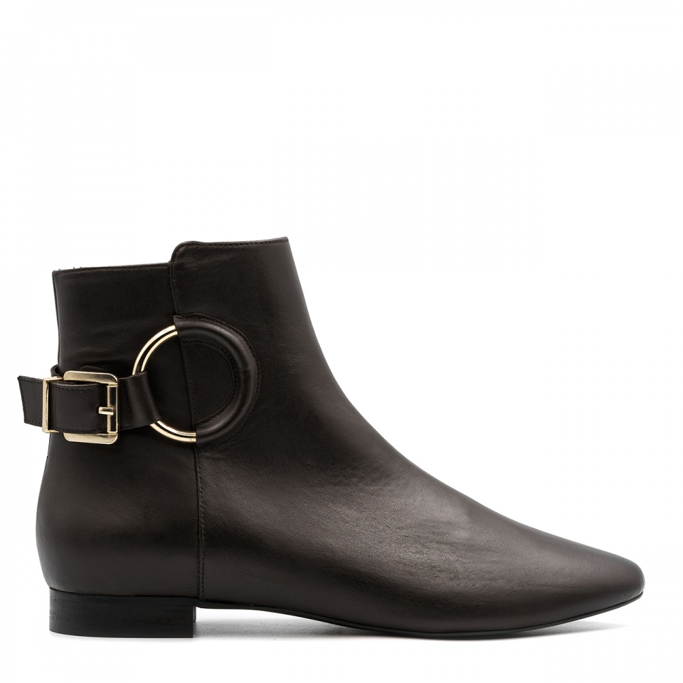 Brązowe skórzane botki z klamrą 5AD28915325Z