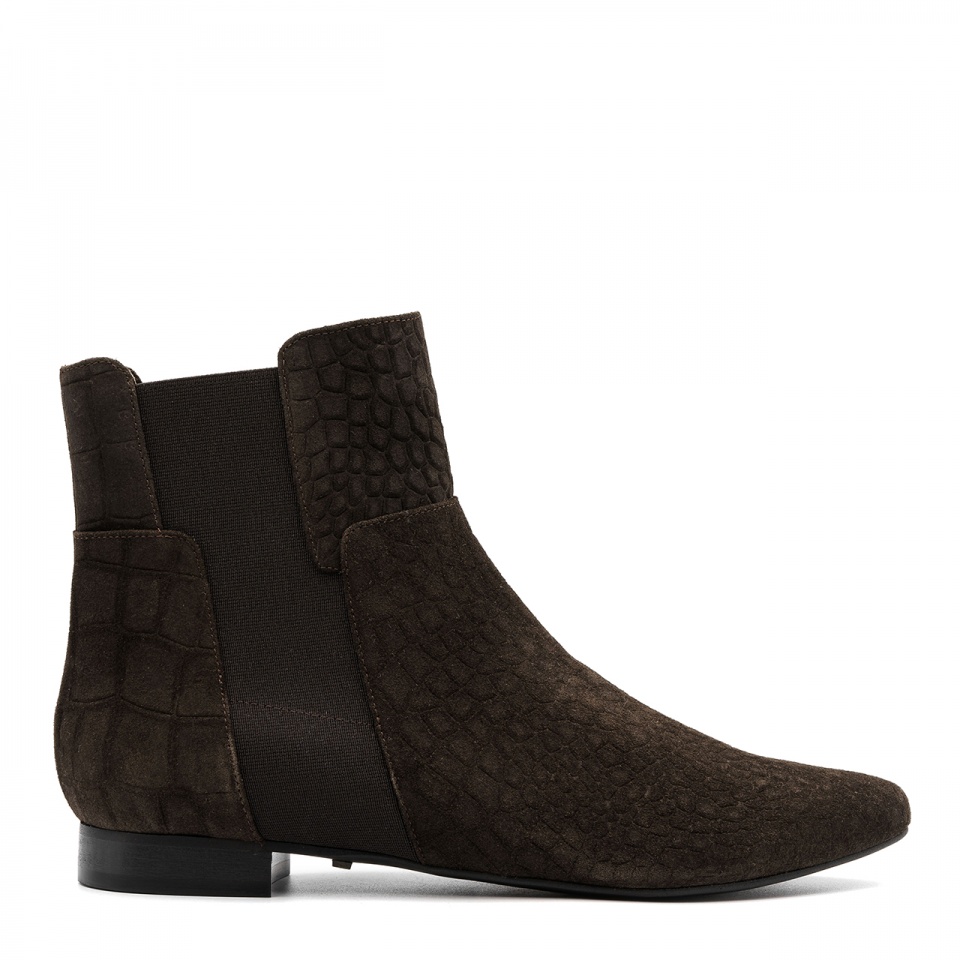 Ciemnobrązowe welurowe botki z gumą 5AD28913818Z