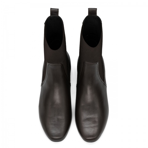 Brązowe sk&oacute;rzane botki z gumą 5AD28915125Z