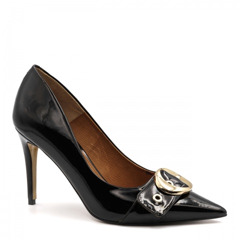 Czarne lakierowane czółenka z klamrą 5AD00168626L