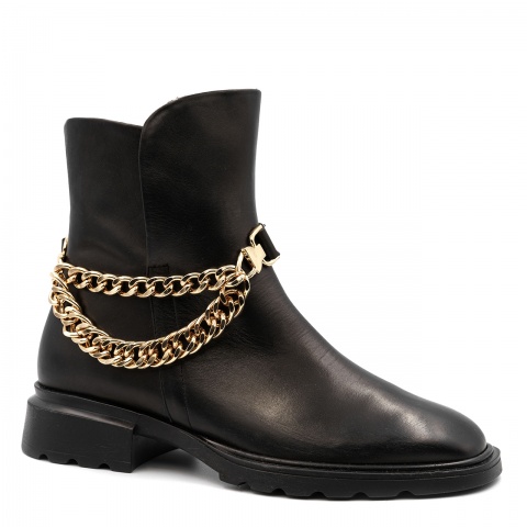 Czarne skórzane botki z łańcuchem 5ADKRIS43425Z2