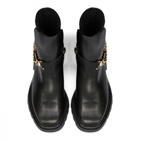 Czarne sk&oacute;rzane botki z łańcuchem 5ADKRIS43425Z2