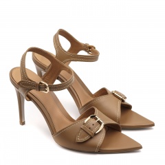 Karmelowe skórzane sandały z klamrą 5AD6936926L