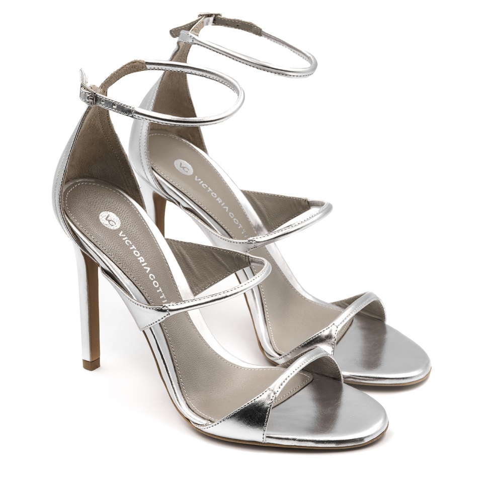 Srebrne skórzane sandały 5AD001814124L2