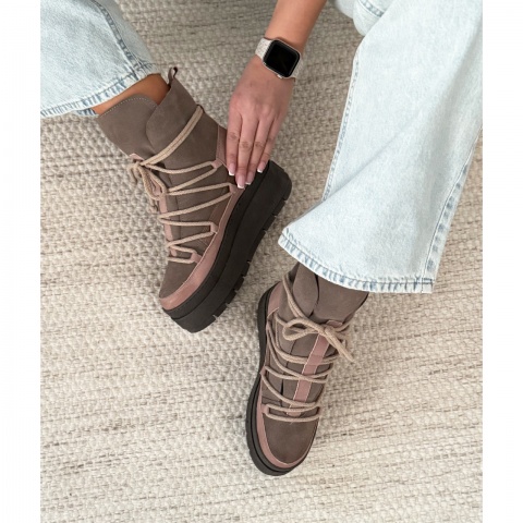 Kawowe welurowe botki na platformie sohimmo 280G