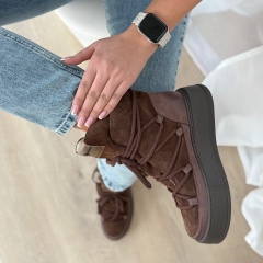 Czekoladowe welurowe sznurowane botki 237S