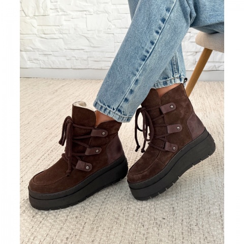 Brązowe wiązane botki na platformie sohimmo 280E