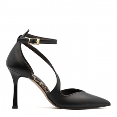 Czarne skórzane szpilki z panterą i paskami 231H