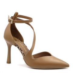 Karmelowe szpilki z panterą i paskami 231H