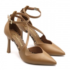 Karmelowe szpilki z panterą i paskami 231H