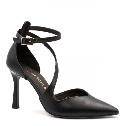 Czarne skórzane szpilki z paskami 231H